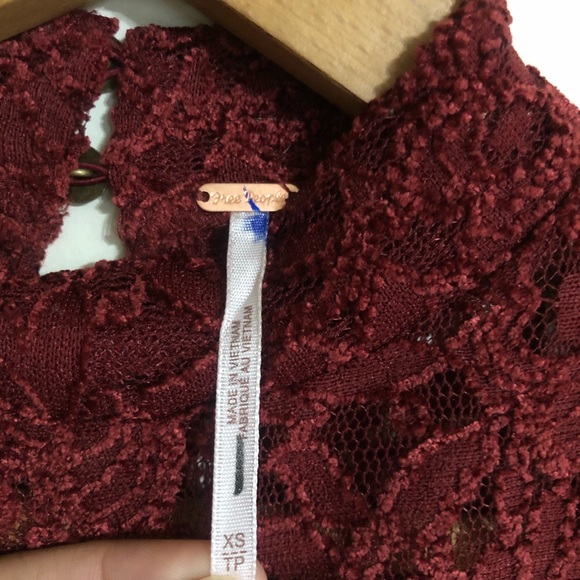 Free People Sweet Talker Lace Maroon Burgundy Top - Picture 4 of 8